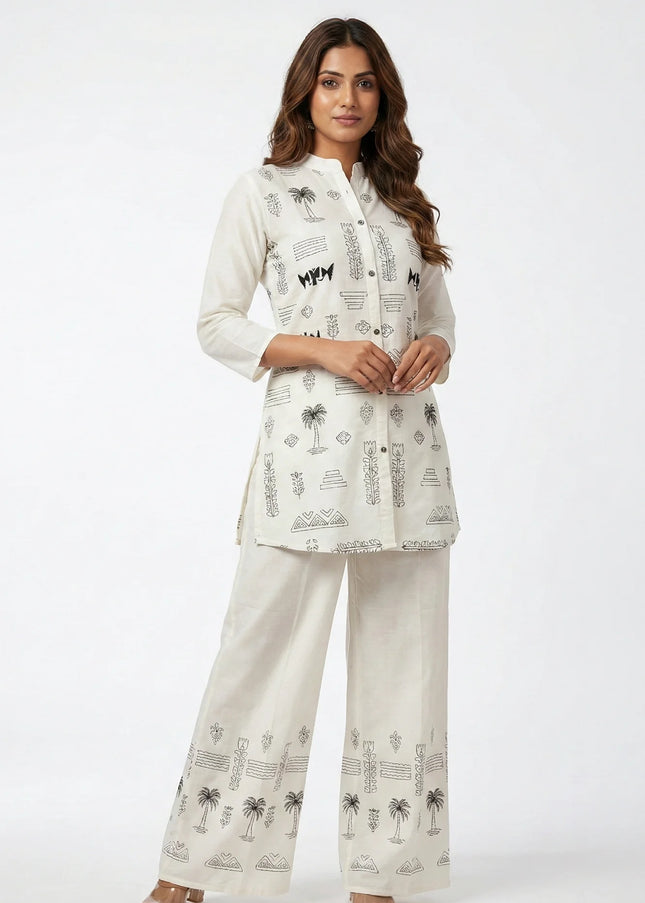 Ivory Palm & Geometric Motif Co-ord Set