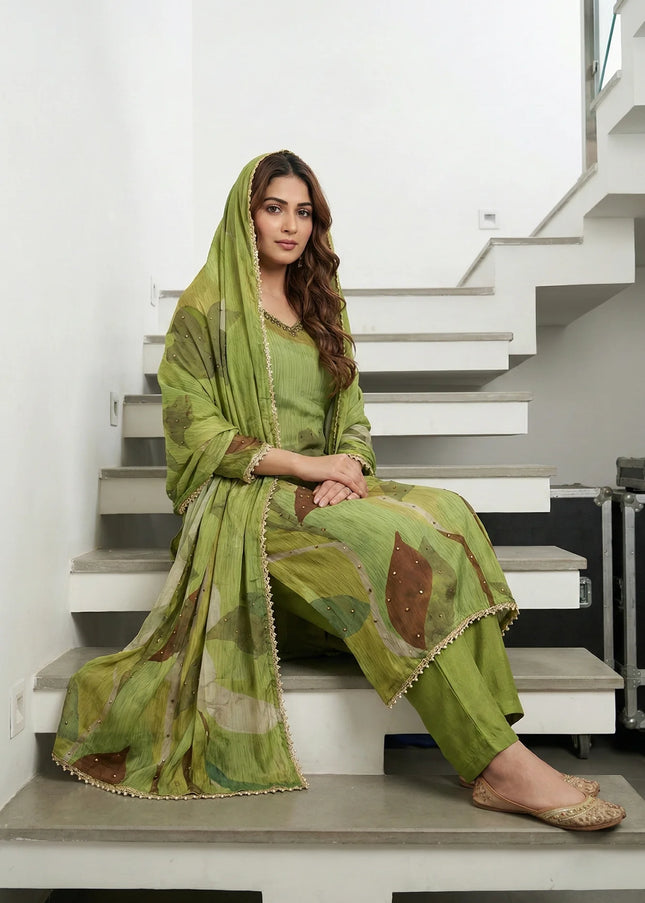 Botanical Print Embellished Suit Set