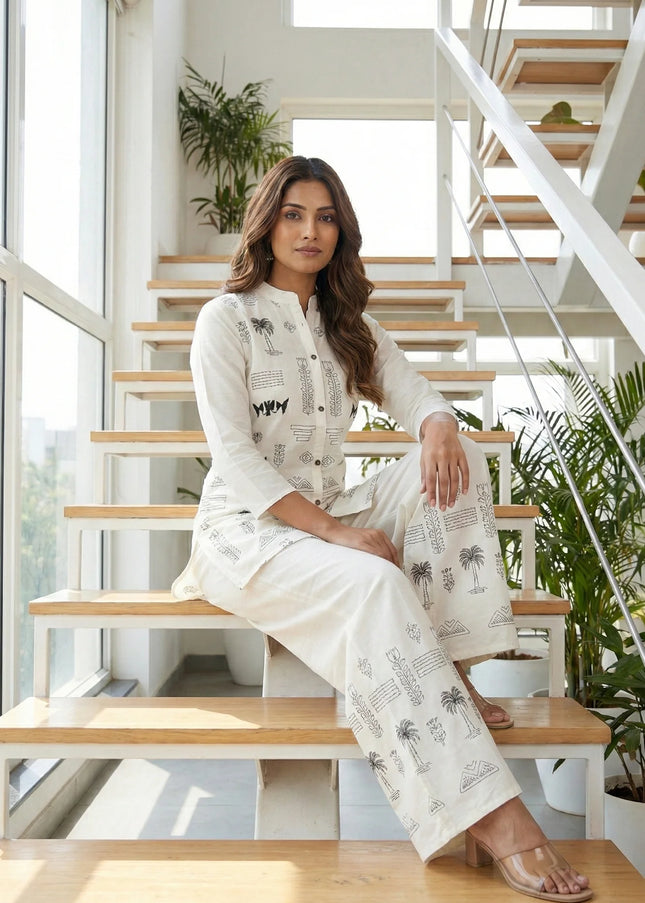 Ivory Palm & Geometric Motif Co-ord Set